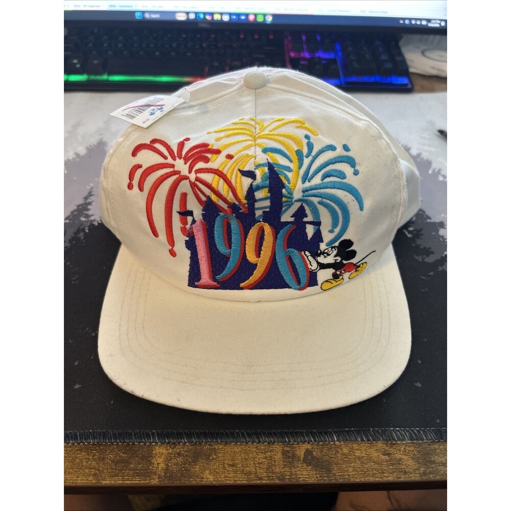 Vintage Disney Snapback Happy New Year 1996 White Adjustable Hat Mickey Mouse